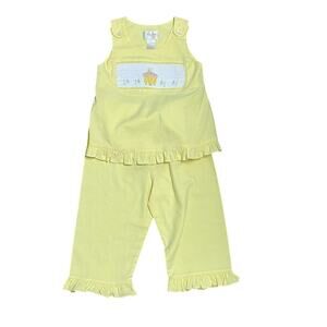 Rosalina 3T Smocked Yellow Girls Birthday Outfit 2 Piece Set Cupcake Tank Pants